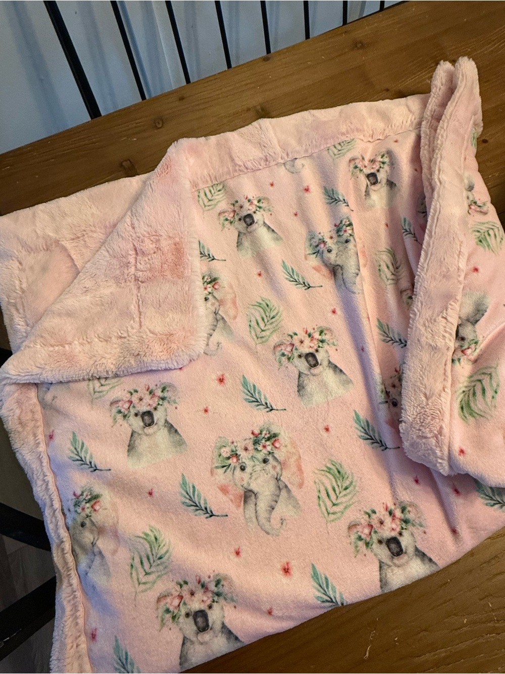 Country stitched minky Plush Pink boho safari print baby blanket